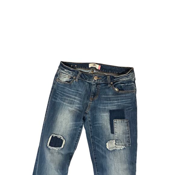 Cabi Slim Boyfriend Jeans Distressed Patchwork Blue Size 4 - Picture 2 of 6